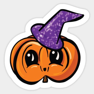 Cute Halloween Pumpkin With Witches Hat Cartoon Sticker